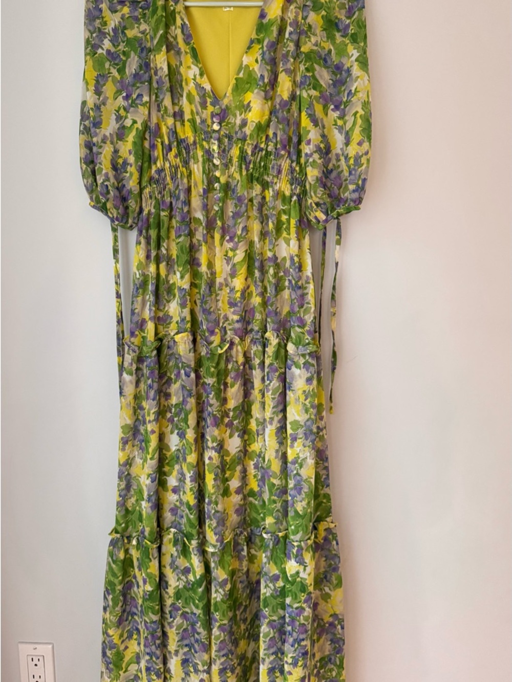 Taylor Floral Easter Maxi Dress in Yellow, Green & Purple, fully lined